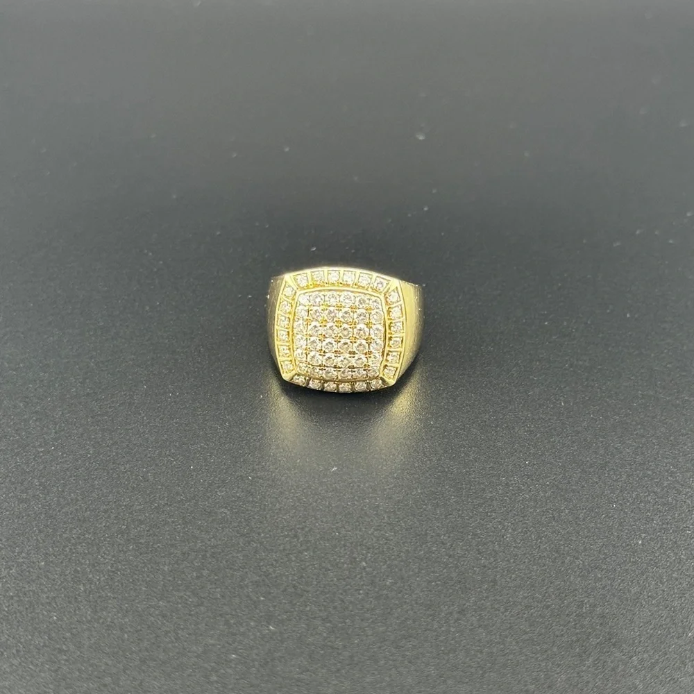 14K Yellow Gold Men’s Diamond Ring Square Cluster Round 2.0 Ct Weights 9.7 Grams